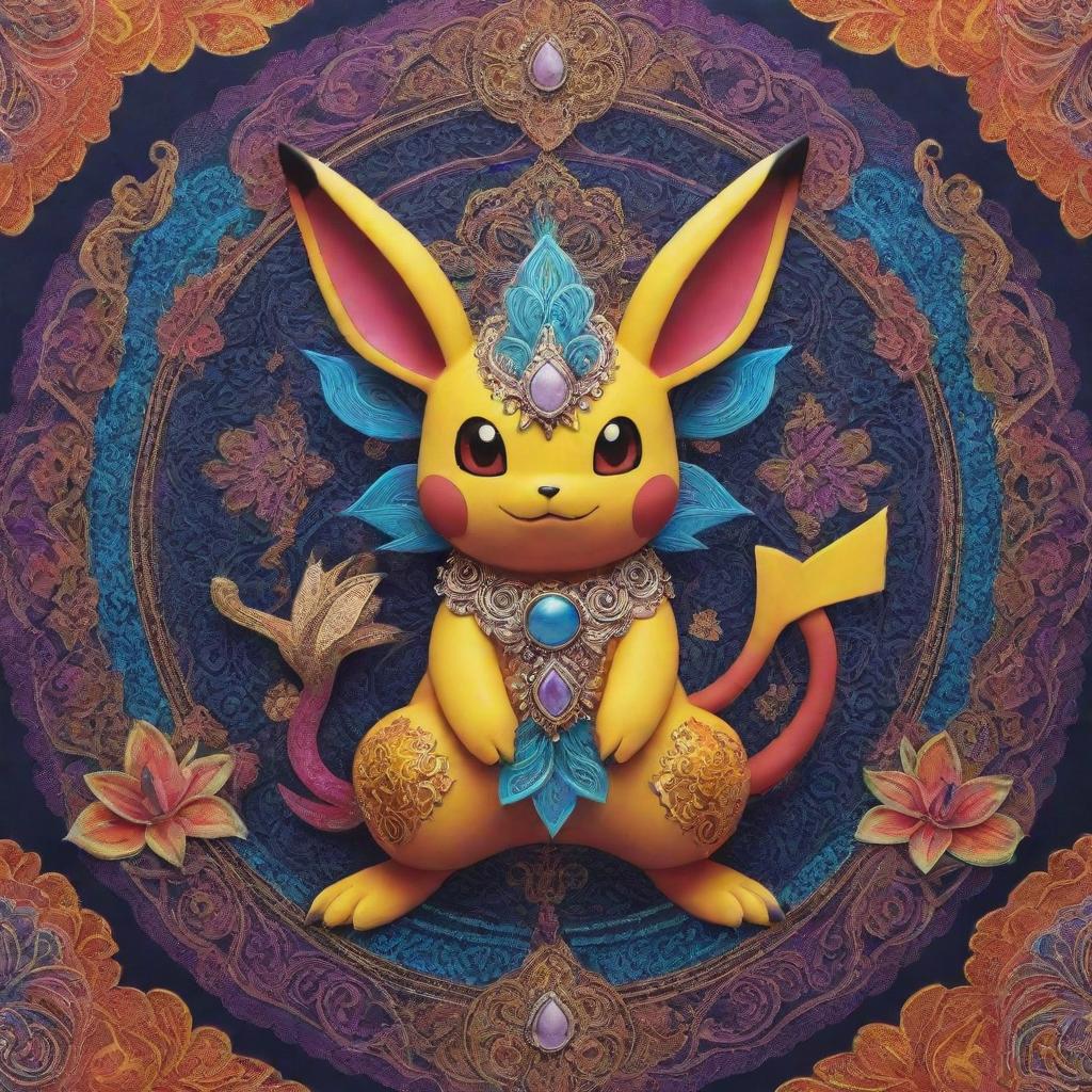 A unique Pokemon inspired by Hindu mythology and motifs, featuring intricate designs and vibrant colors