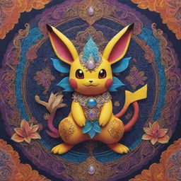 A unique Pokemon inspired by Hindu mythology and motifs, featuring intricate designs and vibrant colors