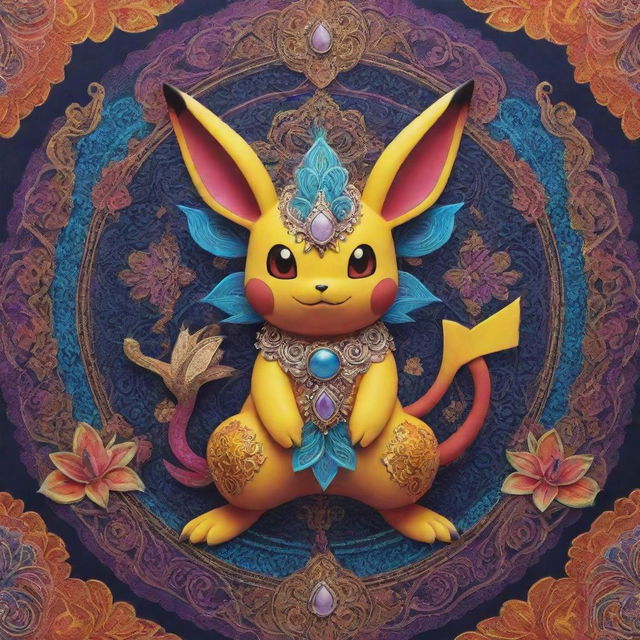 A unique Pokemon inspired by Hindu mythology and motifs, featuring intricate designs and vibrant colors