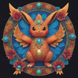 A unique Pokemon inspired by Hindu mythology and motifs, featuring intricate designs and vibrant colors