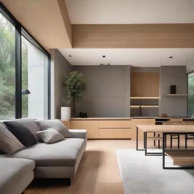 The minimalist home design emphasized open spaces and honest materials such as wood and concrete.