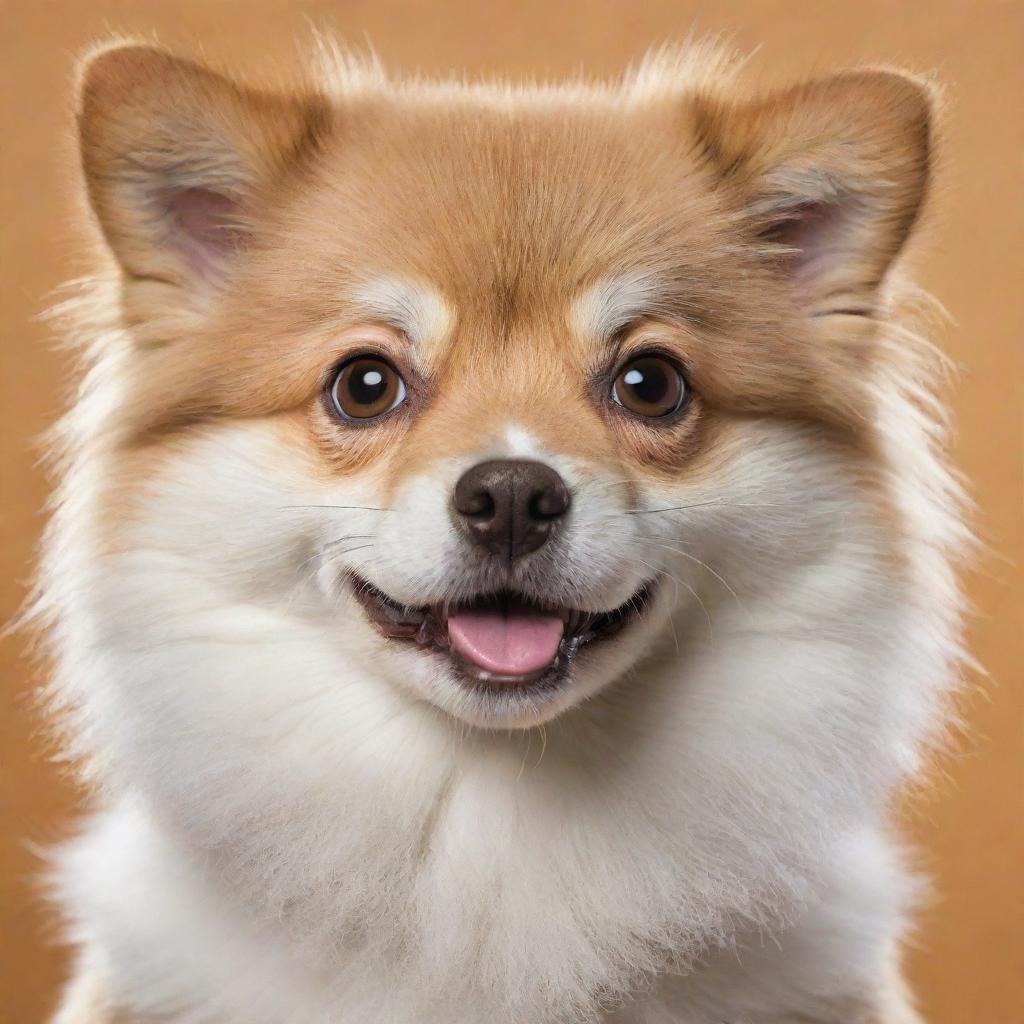 Generate an image of an adorable, cuddly dog with soft fur and bright, expressive eyes.