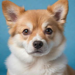 Generate an image of an adorable, cuddly dog with soft fur and bright, expressive eyes.