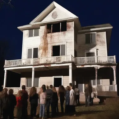 The vendable haunted house attracted a large crowd of thrill-seekers.
