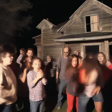 The vendable haunted house attracted a large crowd of thrill-seekers.