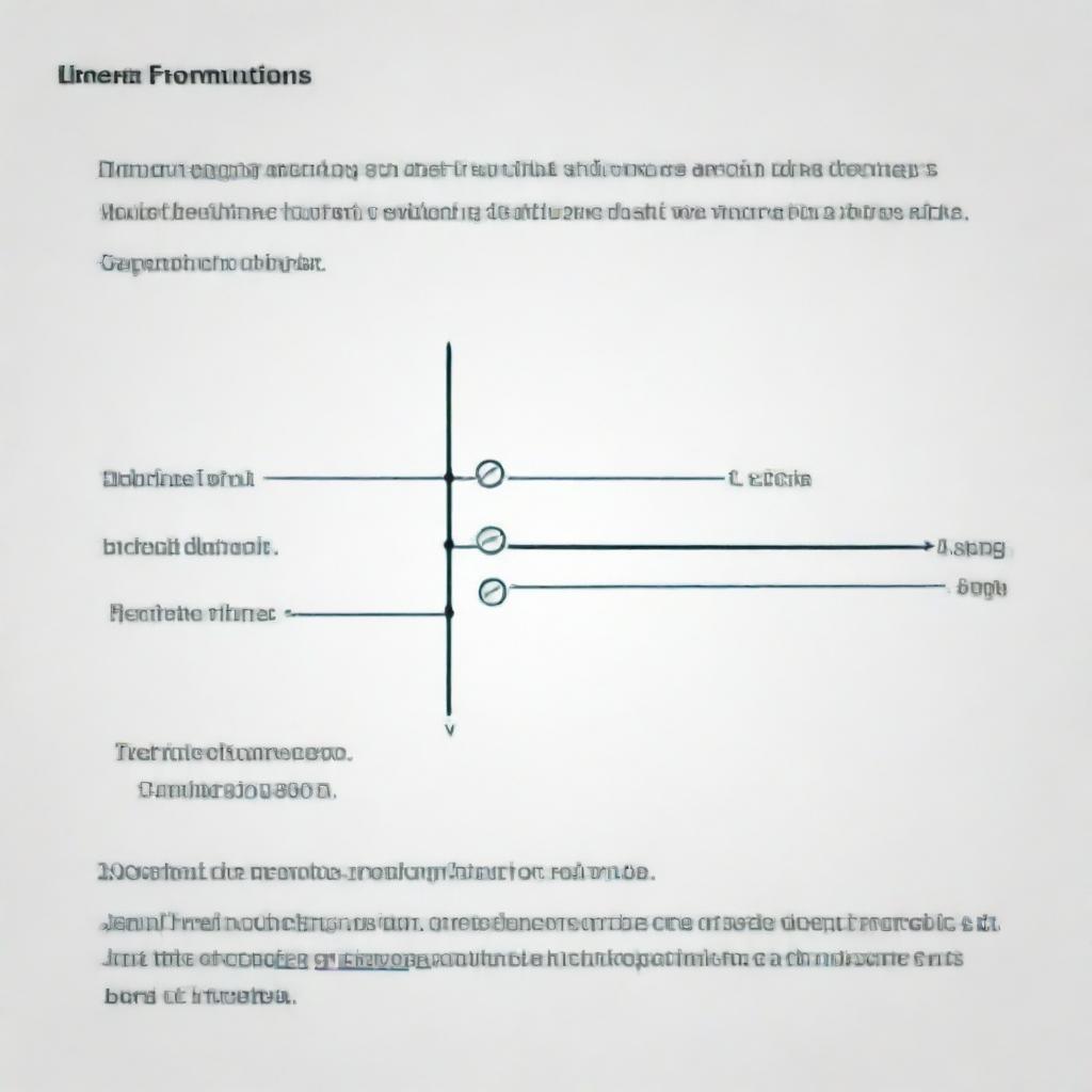 A professional presentation slide displaying the intricacies of linear functions. It should include a clearly labelled graph, key mathematical formulas and bullet-point explanations in an engaging and educational style.