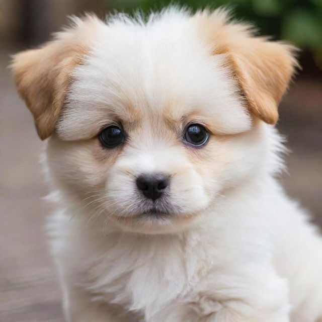 An adorable puppy with amplified cuteness, boasting sparkling eyes, a fluffy, gentle coat, and endearing puppy antics.