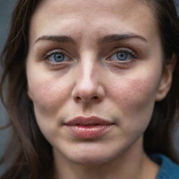 Emotive portrait of a beautiful woman with tears rolling down her face, surrounded by a soft and sensitive atmosphere.