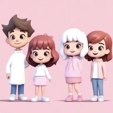 The pinkish-white color of the characters' skin in the cartoon is adorable.