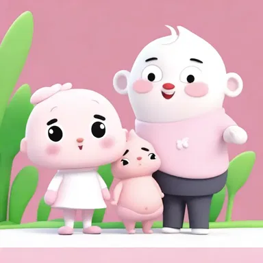 The pinkish-white color of the characters' skin in the cartoon is adorable.