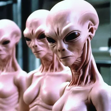 The aliens in the science fiction movie had a unique pinkish-white skin tone.
