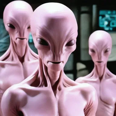 The aliens in the science fiction movie had a unique pinkish-white skin tone.