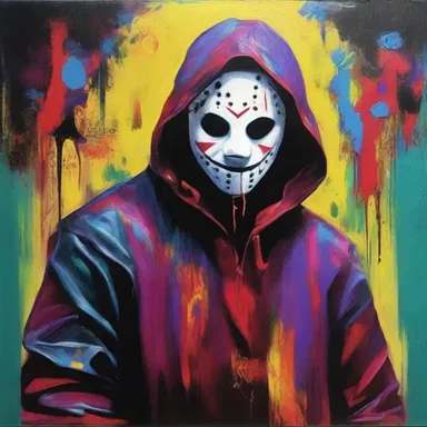 The artist created a stunning painting depicting a slasher with intricate details and vibrant colors.