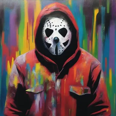 The artist created a stunning painting depicting a slasher with intricate details and vibrant colors.
