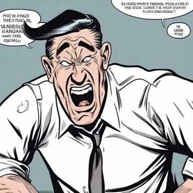 The comic book artist depicted the protagonist's lunacy through exaggerated facial expressions and slapstick humor.