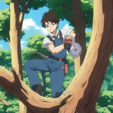 In the latest episode of the anime, the protagonist used a power saw to cut through a massive tree.