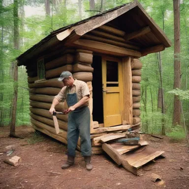 The fictional character in the novel relied on a power saw to build a cabin in the wilderness.