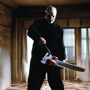 In the horror movie, the villain menacingly brandished a power saw as his weapon of choice.