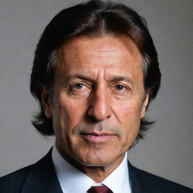 A detailed, respectful portrait of Imran Khan, the former international cricketer, and currently the prime minister of Pakistan, in a formal suit.