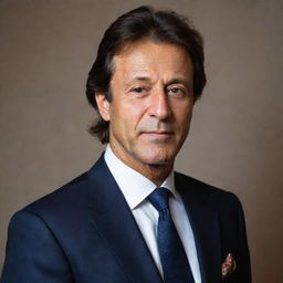 A detailed, respectful portrait of Imran Khan, the former international cricketer, and currently the prime minister of Pakistan, in a formal suit.