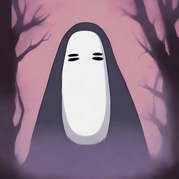 A high-resolution digital art image depicting Kaonashi, also known as No-Face, a character from Studio Ghibli