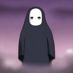 A high-resolution digital art image depicting Kaonashi, also known as No-Face, a character from Studio Ghibli