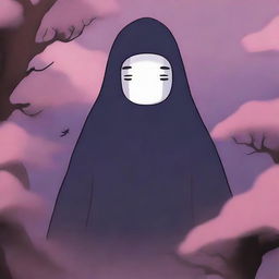 A high-resolution digital art image depicting Kaonashi, also known as No-Face, a character from Studio Ghibli