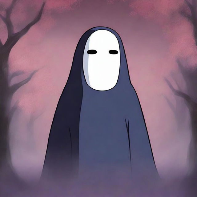 A high-resolution digital art image depicting Kaonashi, also known as No-Face, a character from Studio Ghibli