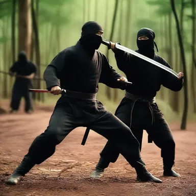 The blockbuster movie 'The Silent Blade' features a thrilling fight scene between the main character, a skilled ninja, and the antagonist.