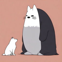 A high-quality digital art image depicting Kaonashi, also known as No-Face, from Studio Ghibli, interacting with an Akita dog