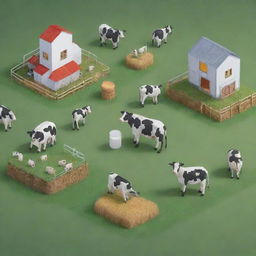 Illustrate a professional dairy farming management system that's visually appealing. Include elements like cheerful cows, adorable farm elements, and softer, friendly versions of traditional farming tools and analytics.