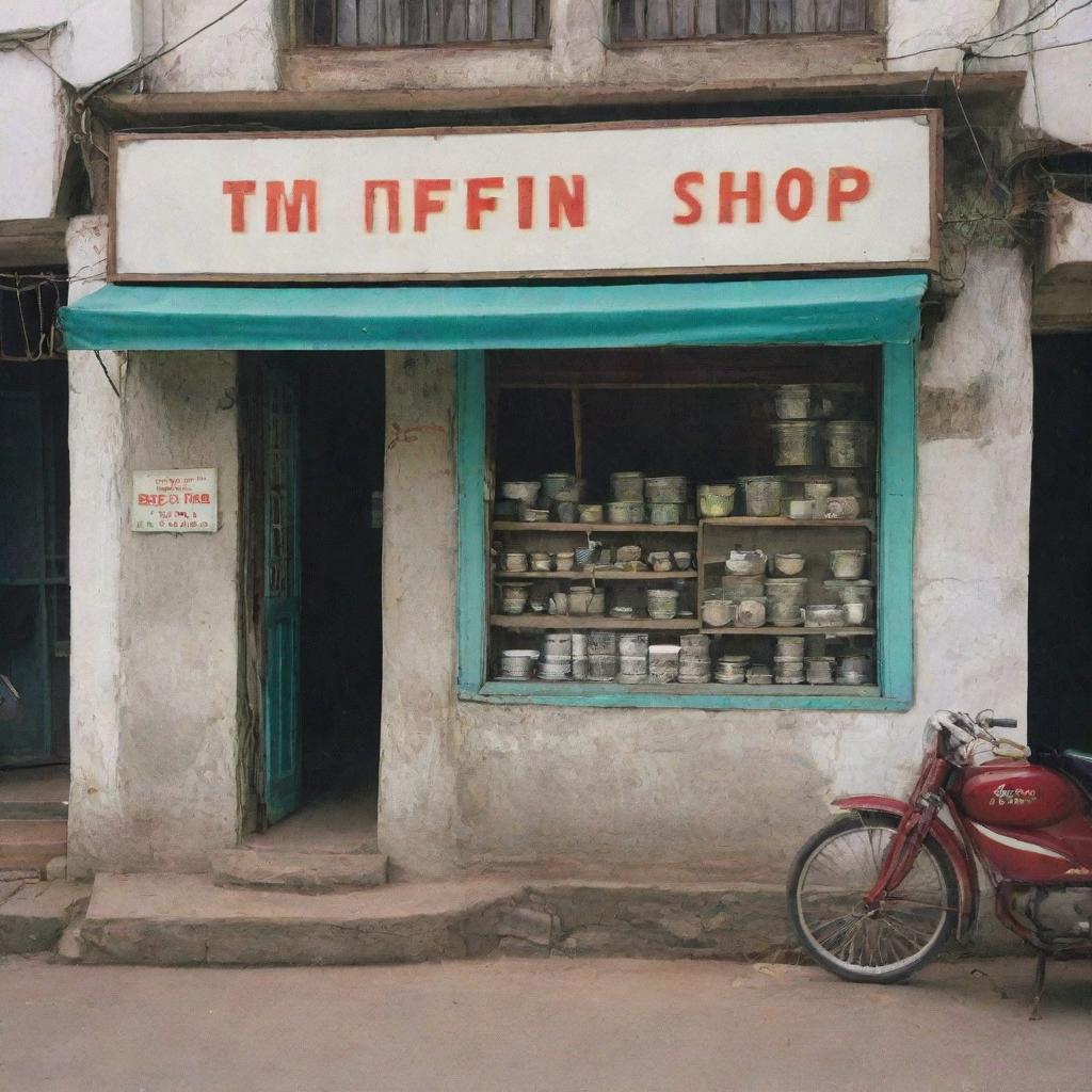 A quaint, old tiffin shop in Vizag, India, as it appeared in the year 2000, brimming with regional character and vintage charm.