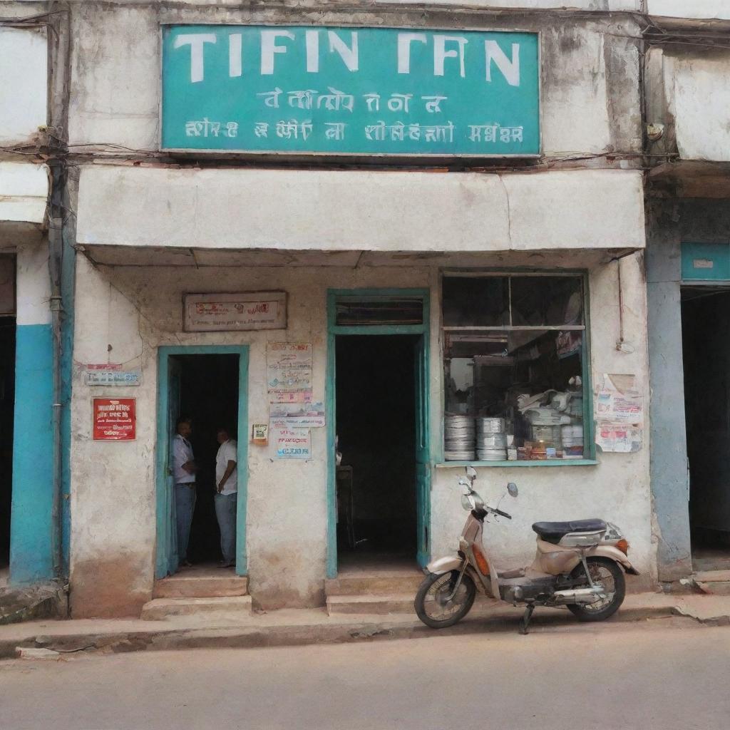 A quaint, old tiffin shop in Vizag, India, as it appeared in the year 2000, brimming with regional character and vintage charm.