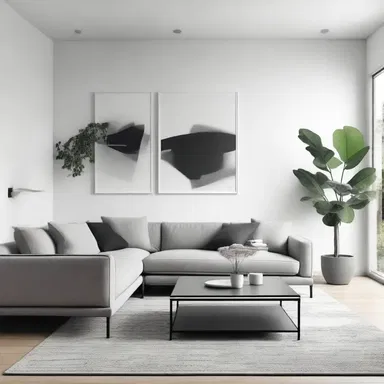 The colorless walls in the minimalist living room create a sense of spaciousness and cleanliness.