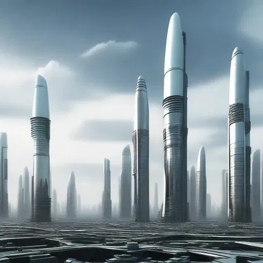 In the futuristic city, the colorless sky was a result of pollution and technological advancements.