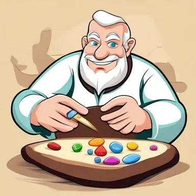 The gem cutter in the cartoon carefully carves and polishes the precious stones, creating dazzling jewelry.