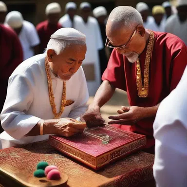 In the religious ceremony, the gem cutter prepares a sacred gemstone that holds spiritual significance for the worshippers.