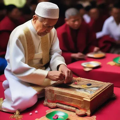 In the religious ceremony, the gem cutter prepares a sacred gemstone that holds spiritual significance for the worshippers.