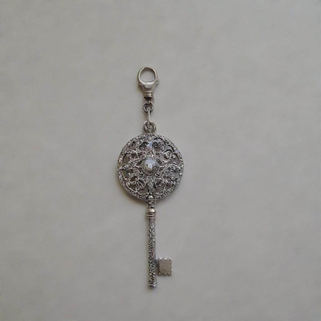 A glossy and intricately designed key chain sparkling in prime condition.