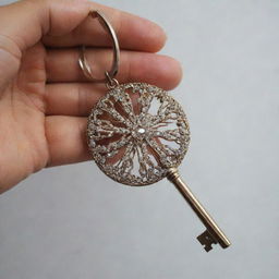 A glossy and intricately designed key chain sparkling in prime condition.