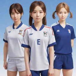 Anime-style female athletes in various sports uniforms, exuding confidence and determination