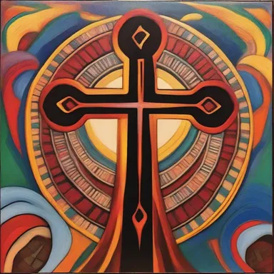 The artist incorporated the image of a patriarchal cross into her painting to convey the message of spirituality and unity.