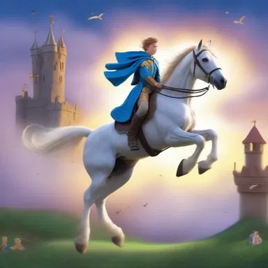 The magical horse flew through the sky, carrying the young hero on its back, as it conveyed him to the enchanted castle.