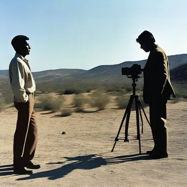 The film director conveys a sense of suspense and tension through expertly crafted camera angles and music.