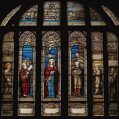 The stained glass windows in the church convey stories from the Bible through their intricate designs.