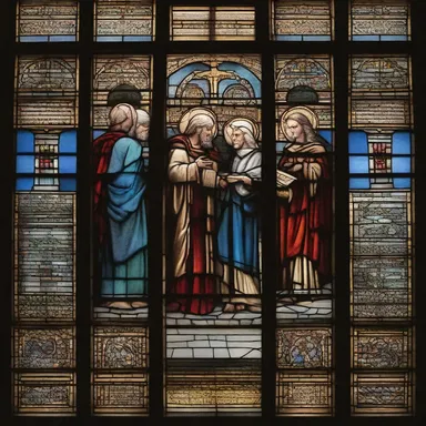 The stained glass windows in the church convey stories from the Bible through their intricate designs.