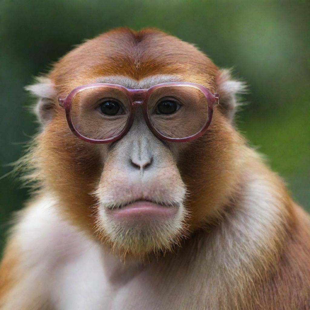 A Bekantan (proboscis monkey) wearing glasses