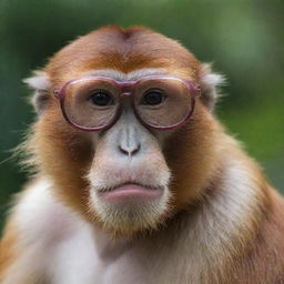 A Bekantan (proboscis monkey) wearing glasses