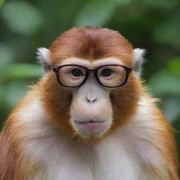 A Bekantan (proboscis monkey) wearing glasses