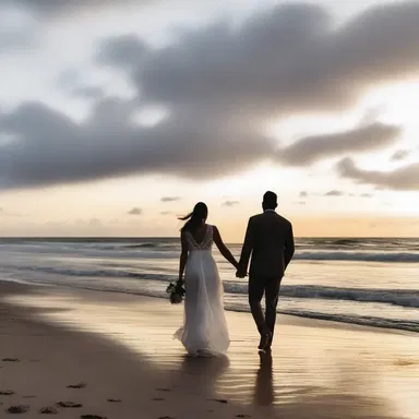 As the sun set, the sky turned into a mesmerizing greyish brown, creating a romantic backdrop for the couple's evening stroll along the beach.